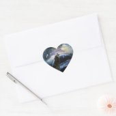 Wolf die op de maan huilt hart sticker (Envelop)