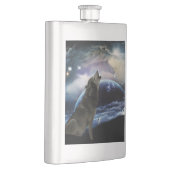 Wolf die op de maan huilt heupfles (Rechts)