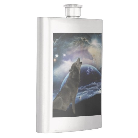 Wolf die op de maan huilt heupfles (Rechts)