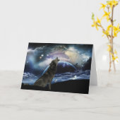 Wolf die op de maan huilt kaart (Gele Bloem)