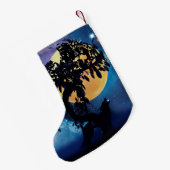 Wolf die op de maan huilt kleine kerstsok (Achterkant (Hangend))