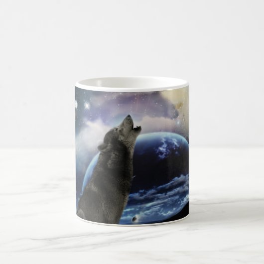 Wolf die op de maan huilt koffiemok (Center)