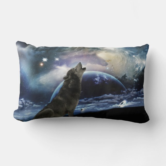 Wolf die op de maan huilt kussen (Voorkant)