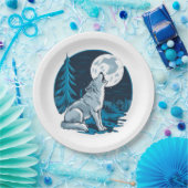 Wolf die op de maan huilt papieren bordje (Feest)