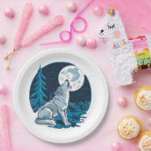 Wolf die op de maan huilt papieren bordje (Feest)