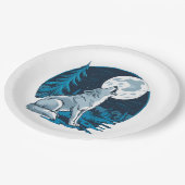 Wolf die op de maan huilt papieren bordje (Gekanteld)