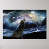 Wolf die op de maan huilt poster (Voorkant)