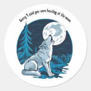 Wolf die op de maan huilt ronde sticker