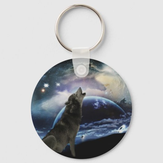 Wolf die op de maan huilt sleutelhanger (Voorkant)