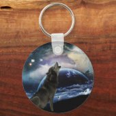 Wolf die op de maan huilt sleutelhanger (Voorkant)