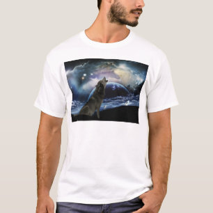 Wolf die op de maan huilt t-shirt