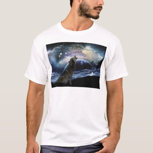 Wolf die op de maan huilt t-shirt (Voorkant)