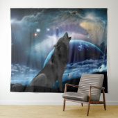 Wolf die op de maan huilt wandkleed (In Situ (horizontaal))