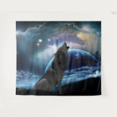 Wolf die op de maan huilt wandkleed (Voorkant (horizontaal))