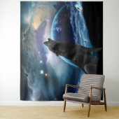 Wolf die op de maan huilt wandkleed (In situ)