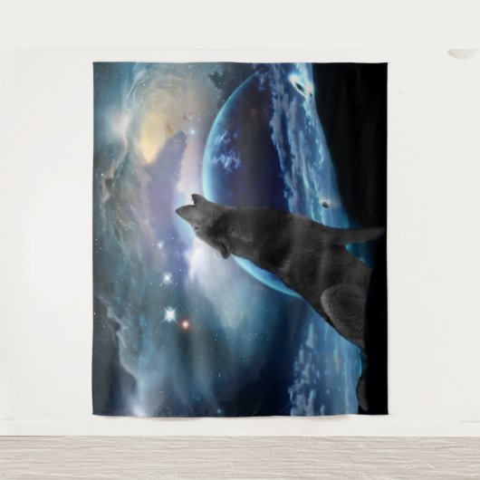 Wolf die op de maan huilt wandkleed (Voorkant)