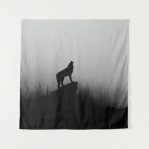 Wolf die op de maan huilt wandkleed