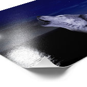 Wolf die op de maan in het zee glijdt foto afdruk (Hoek)