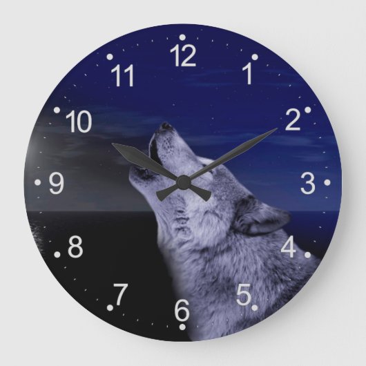 Wolf die op de maan in het zee glijdt grote klok (Voorkant)