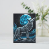Wolf die voor de volle maan staat | AI-art Briefkaart (Staand voorkant)