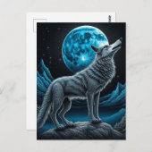 Wolf die voor de volle maan staat | AI-art Briefkaart (Voorkant / Achterkant)