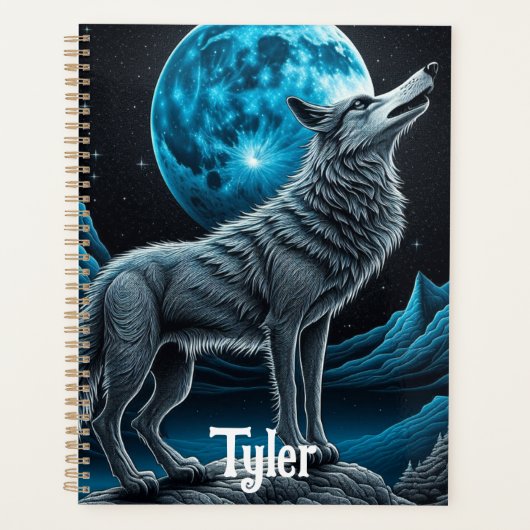 Wolf die voor de volle maan staat | AI-kunst Planner (Voorkant)
