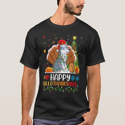 Wolf Dier Gelukkige Wolf Hellothanksmas T-shirt (Voorkant)