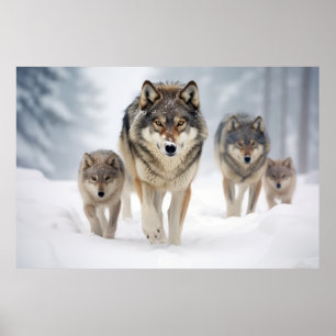 Wolf Dierenfamilie Wandering Natuur Uit Poster