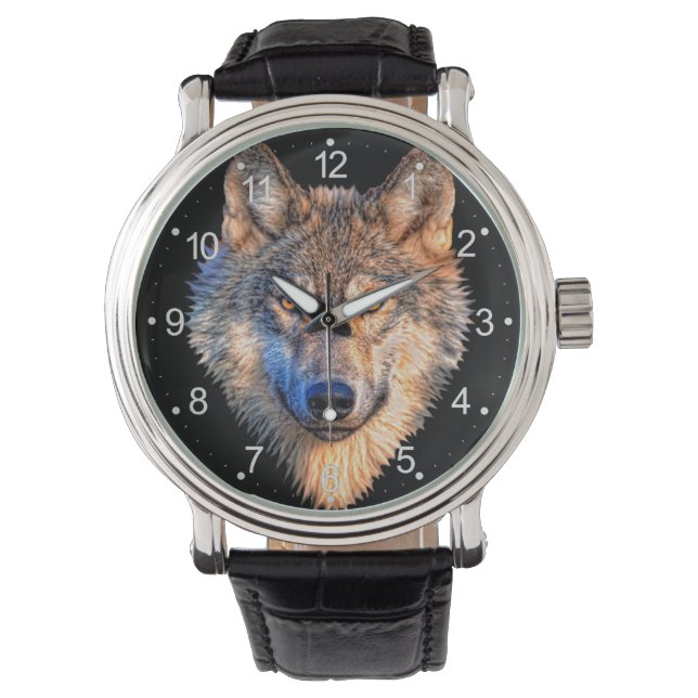 Wolf dierengezicht. Scale grijze wolf Horloge (Voorkant)