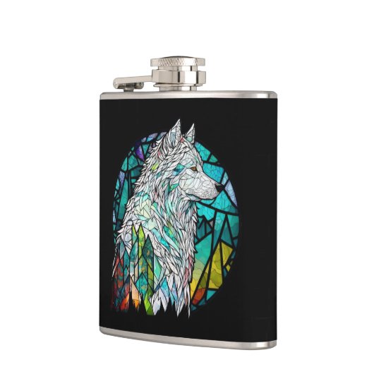 Wolf Dierenportret Glas in lood Wildlife Forest Heupfles (Links)