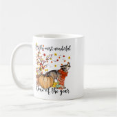 Wolf Dog Herfst Pompoenen Herfst Blad Boom Koffiemok (Links)