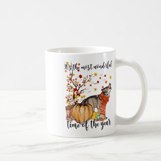 Wolf Dog Herfst Pompoenen Herfst Blad Boom Koffiemok (Rechts)