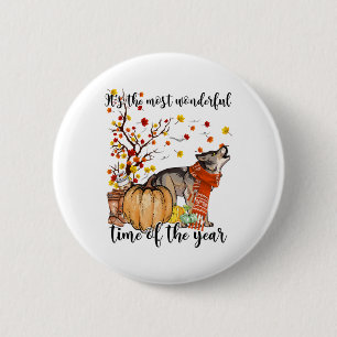 Wolf Dog Herfst Pompoenen Herfst Blad Boom Ronde Button 5,7 Cm