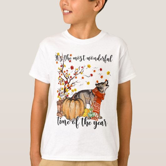 Wolf Dog Herfst Pompoenen Herfst Blad Boom T-shirt (Voorkant)