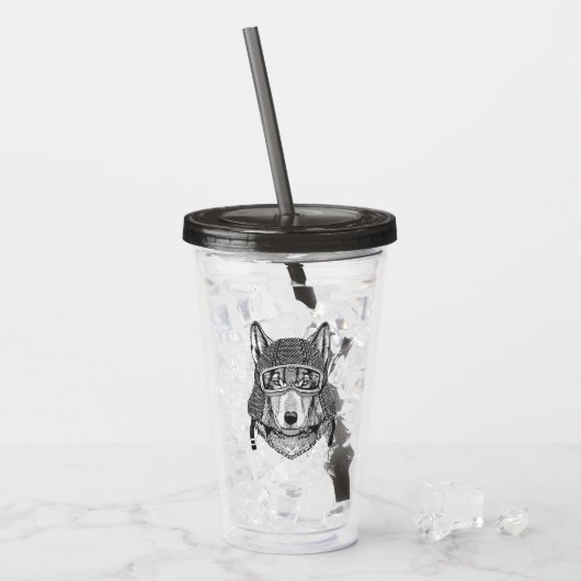 Wolf Dog Motorcycle Rider Acryl Drinkbeker (Voorkant ijs)