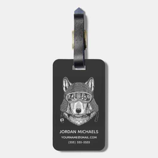 Wolf Dog Motorcycle Rider | Jouw namen toevoegen Bagagelabel (Achterkant verticaal)