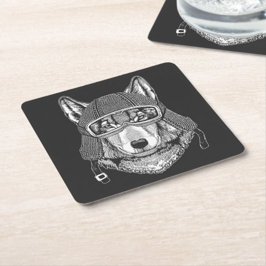 Wolf Dog Motorcycle Rider Kartonnen Onderzetters (Schuin)