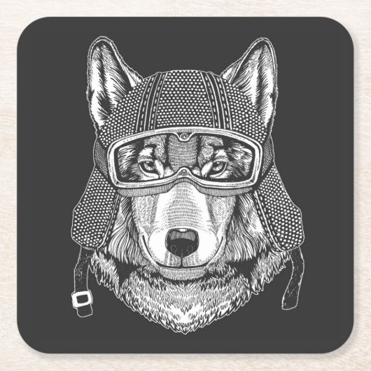 Wolf Dog Motorcycle Rider Kartonnen Onderzetters (Voorkant)