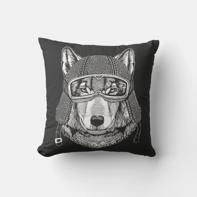 Wolf Dog Motorcycle Rider Kussen (Voorkant)