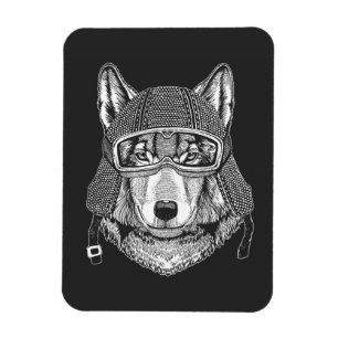 Wolf Dog Motorcycle Rider Magneet