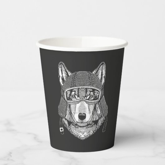 Wolf Dog Motorcycle Rider Papieren Bekers (Links)