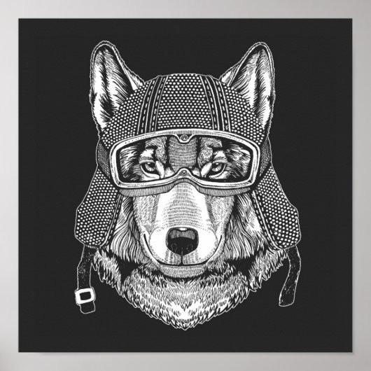 Wolf Dog Motorcycle Rider Poster (Voorkant)
