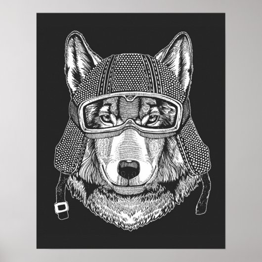 Wolf Dog Motorcycle Rider Poster (Voorkant)