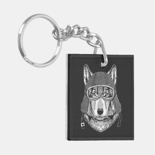 Wolf Dog Motorcycle Rider Sleutelhanger (Voorkant Links)