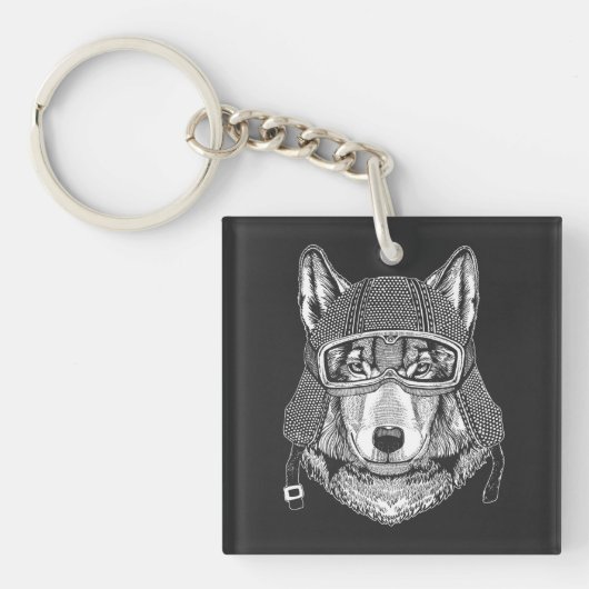 Wolf Dog Motorcycle Rider Sleutelhanger (Voorkant)