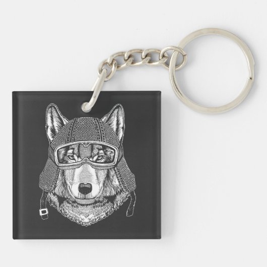 Wolf Dog Motorcycle Rider Sleutelhanger (Achterkant)
