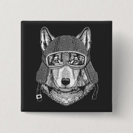 Wolf Dog Motorcycle Rider Vierkante Button 5,1 Cm (Voorkant)