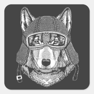 Wolf Dog Motorcycle Rider Vierkante Sticker