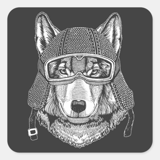 Wolf Dog Motorcycle Rider Vierkante Sticker (Voorkant)