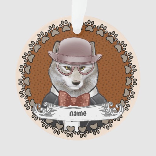 Wolf draagt een bril ornament (voorkant)